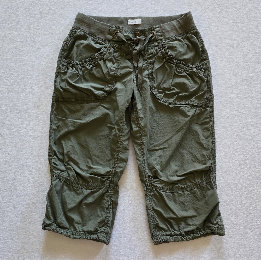 Vintage Y2K Maurices Army Green Capri Cinch Cargo Pant Drawstring Elastic Waist